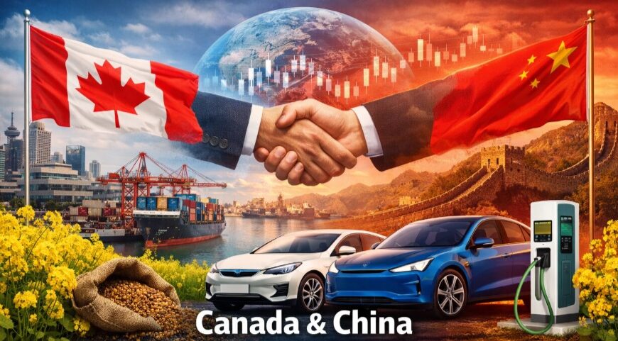 Canada and China Reach Landmark Trade Deal on EVs and Canola – handshake, electric vehicles, and canola field