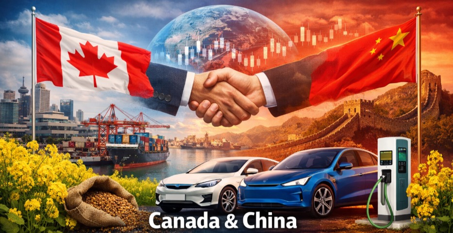 Canada and China Reach Landmark Trade Deal on EVs and Canola – handshake, electric vehicles, and canola field