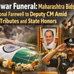 Ajit Pawar funeral in Maharashtra with state honors, mourners paying tribute, and military salute