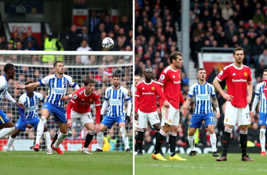 Manchester United vs Brighton FA Cup match graphic showing club crests and Danny Welbeck celebrating at Old Trafford
