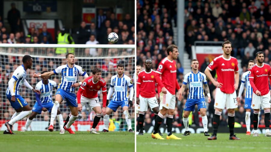 Manchester United vs Brighton FA Cup match graphic showing club crests and Danny Welbeck celebrating at Old Trafford
