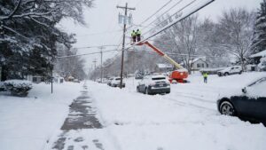 Snow-covered street during Winter Storm Fern 2026 showing hazardous winter conditions in the US and Canada