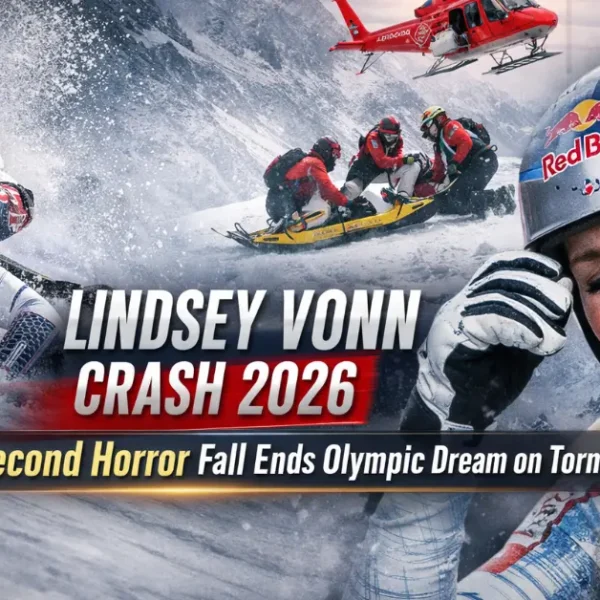 Lindsey Vonn crash 2026 during the women’s Olympic downhill as the skiing legend falls moments into her run and is later airlifted after a serious injury.