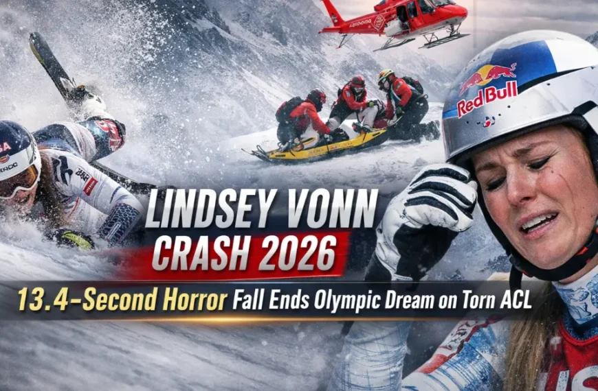 Lindsey Vonn crash 2026 during the women’s Olympic downhill as the skiing legend falls moments into her run and is later airlifted after a serious injury.