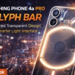 Nothing Phone 3a Pro smartphone with transparent back design and glowing glyph lights showcased in a futuristic dark background highlighting premium camera and sleek build.
