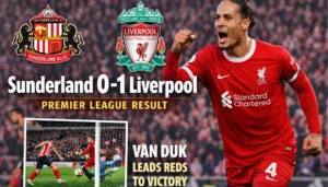 Sunderland vs Liverpool Premier League match at Stadium of Light ending 1-0