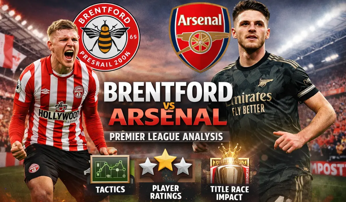 Brentford vs Arsenal Premier League analysis feature image showing players, club badges, and tactical match breakdown graphics
