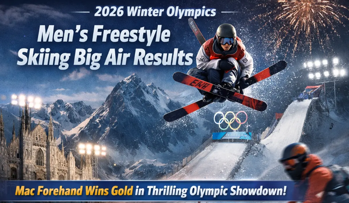 2026 Winter Olympics Men’s Freestyle Skiing Big Air Results featuring Mac Forehand during the gold medal performance in Milan-Cortina.
