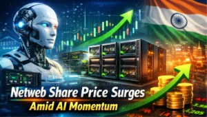Netweb share price surges amid AI momentum showing supercomputing infrastructure and stock market growth concept