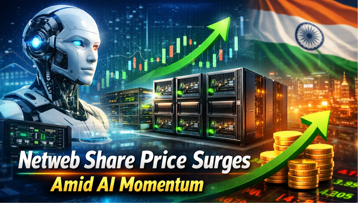 Netweb share price surges amid AI momentum showing supercomputing infrastructure and stock market growth concept