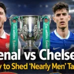 Arsenal players celebrating after defeating Chelsea in the Carabao Cup semi-final at Emirates Stadium