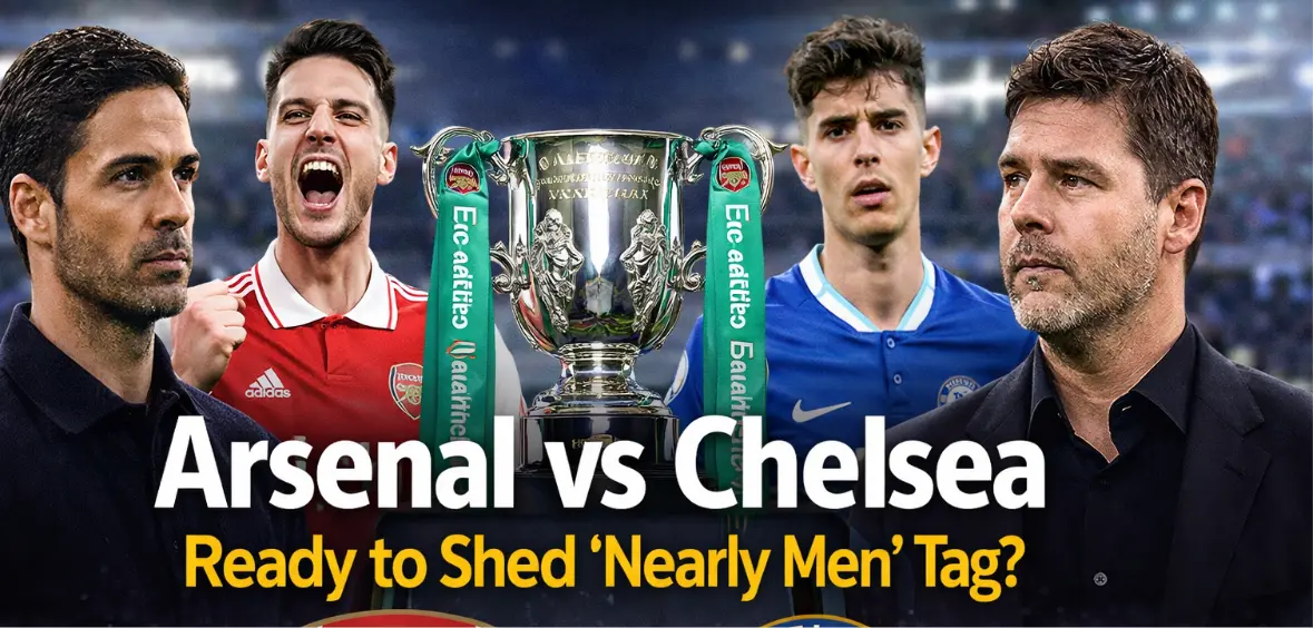 Arsenal players celebrating after defeating Chelsea in the Carabao Cup semi-final at Emirates Stadium