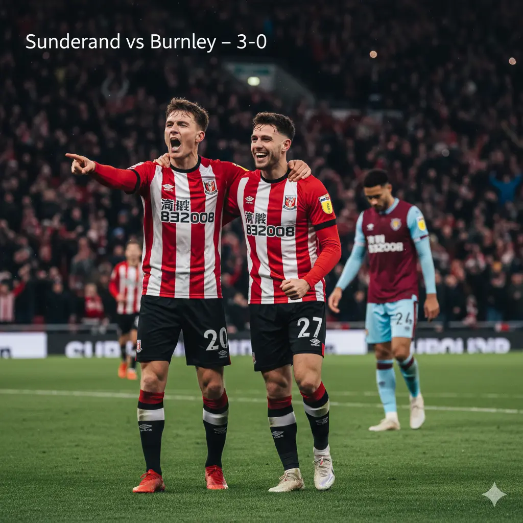 Sunderland players celebrate a 3-0 win over Burnley at the Stadium of Light after a dominant league performance