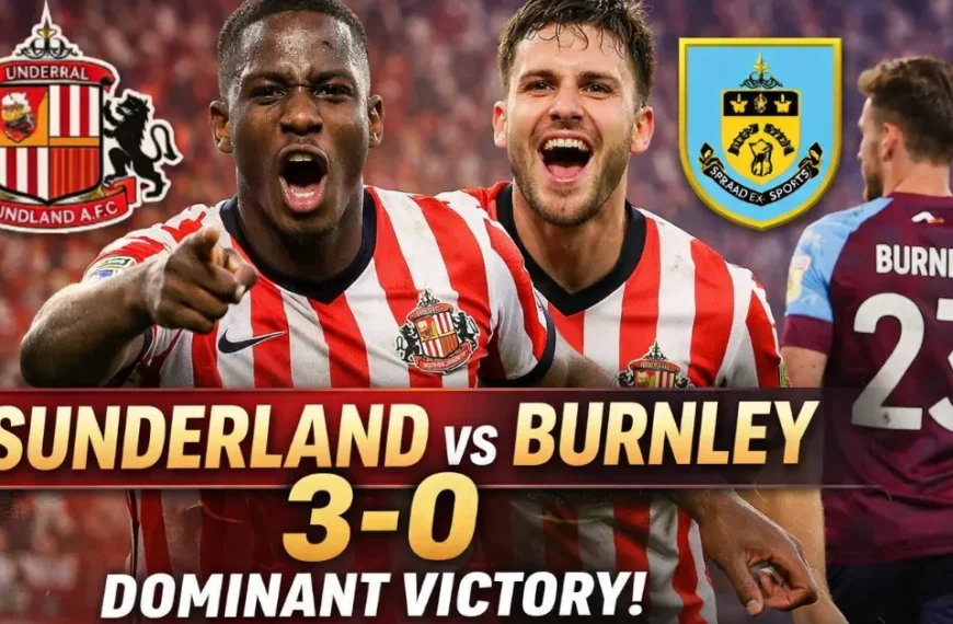 Sunderland players celebrate a 3-0 victory against Burnley at the Stadium of Light in a dominant league performance