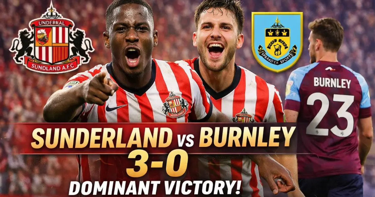 Sunderland players celebrate a 3-0 victory against Burnley at the Stadium of Light in a dominant league performance