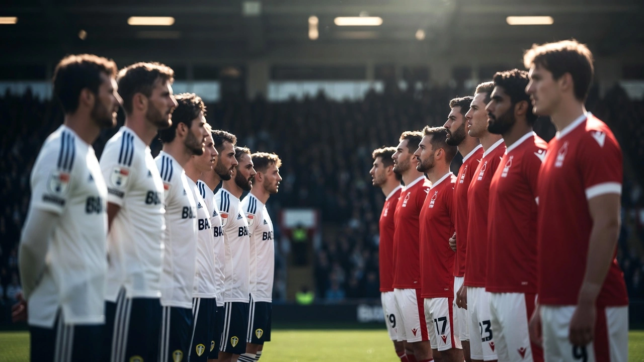 Tactical football analysis graphic showing team shape and midfield structure in Leeds United vs Nottingham Forest