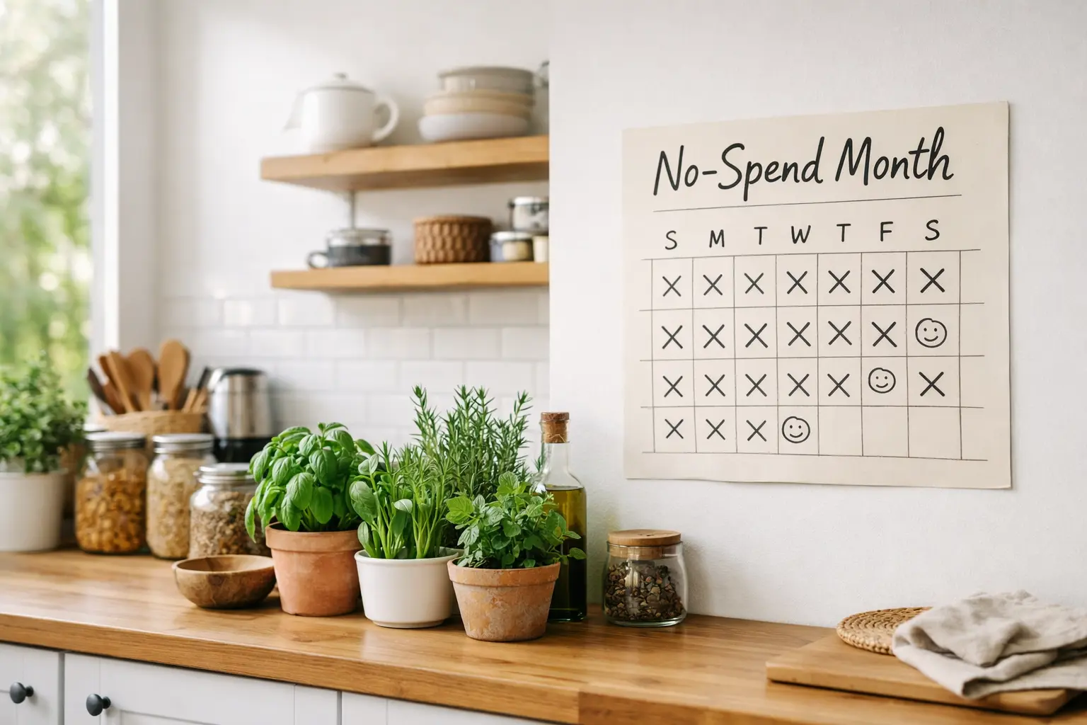A family reviewing monthly expenses at home as part of the No-Spend Lifestyle, focusing on cutting subscriptions and reducing unnecessary spending