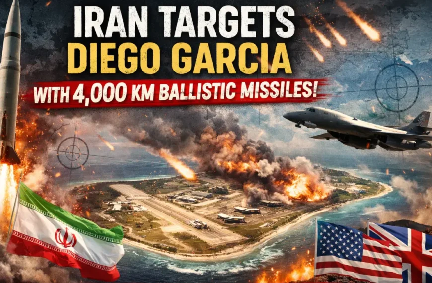 Iran Diego Garcia missile strike showing ballistic missiles targeting US-UK military base in Indian Ocean