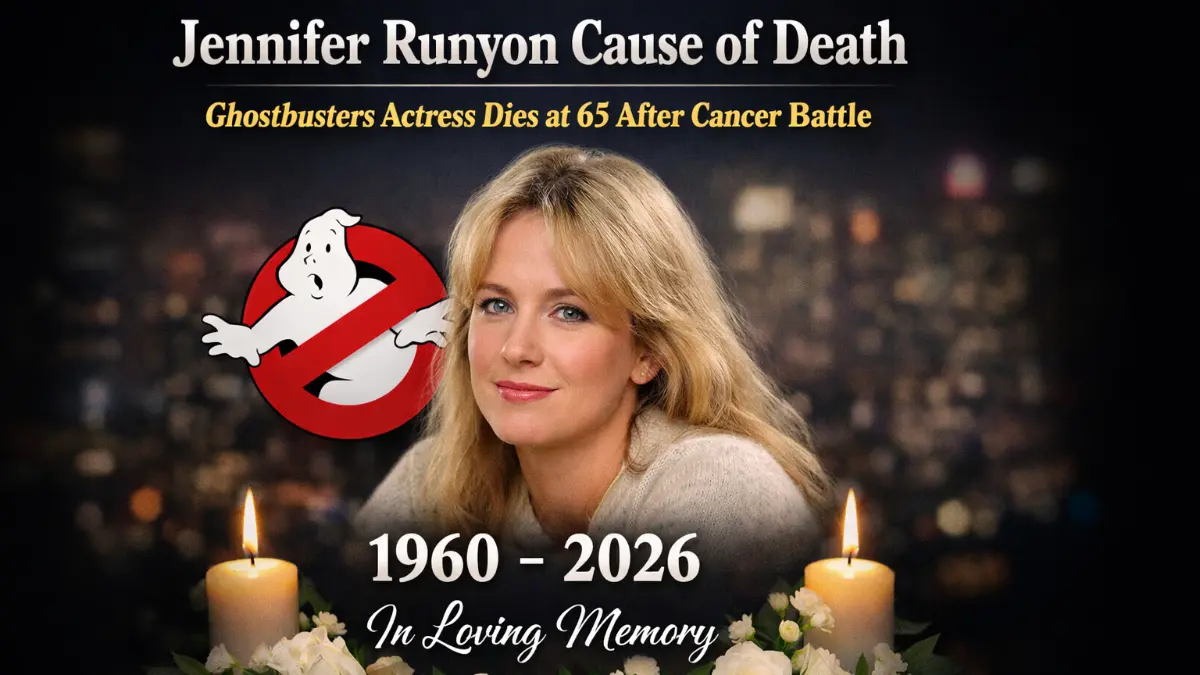 Jennifer Runyon cause of death tribute image showing the Ghostbusters actress who died at 65 after cancer battle
