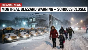 TVA Nouvelles blizzard warning Montreal causing EMSB school closure and dangerous road conditions