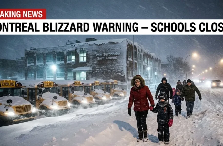 TVA Nouvelles blizzard warning Montreal causing EMSB school closure and dangerous road conditions