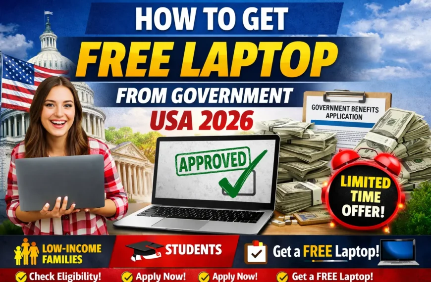 How to get free laptop from government USA 2026 banner showing approved laptop program for students and low income families