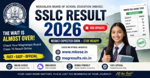 MBOSE SSLC Result 2026 banner showing Meghalaya Board Class 10 result check details on www.mbose.in and megresults.nic.in