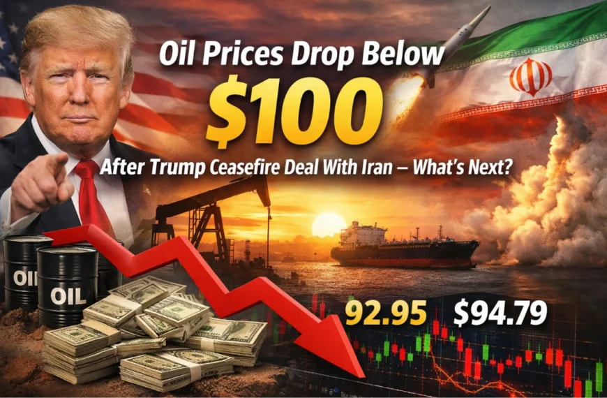 Oil prices drop below $100 after Trump announces Iran ceasefire deal, impacting global crude markets and Strait of Hormuz supply routes
