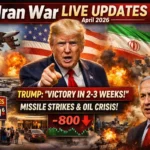Iran war live updates April 2026 showing Donald Trump speech, missile strikes, oil crisis, gas prices surge, and Middle East conflict visuals