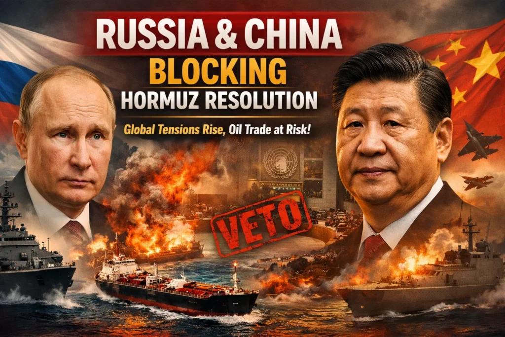 Russia and China leaders block UN resolution on Strait of Hormuz as oil tankers and explosions highlight rising global tensions
