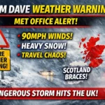 Storm Dave weather warnings Met Office showing 90mph winds heavy snow and travel disruption across UK