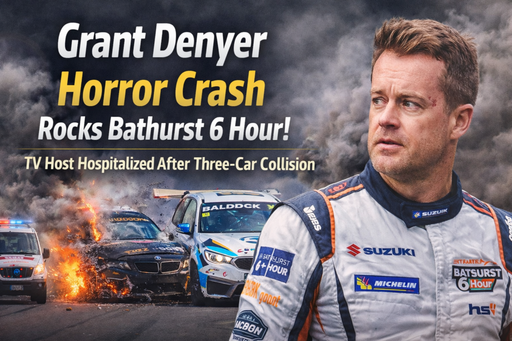 Grant Denyer crash at Bathurst 6 Hour showing multi-car collision with fire and emergency response on trac