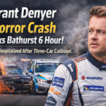 Grant Denyer crash at Bathurst 6 Hour showing multi-car collision with fire and emergency response on trac