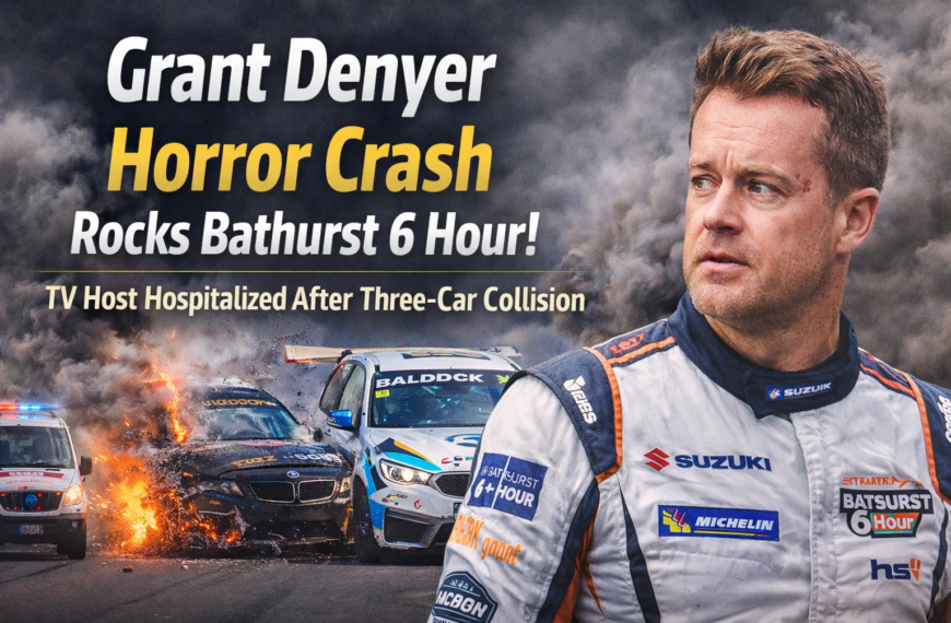Grant Denyer crash at Bathurst 6 Hour showing multi-car collision with fire and emergency response on trac