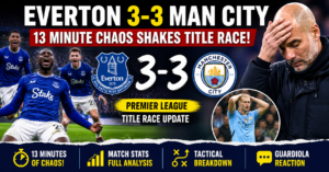 Everton vs Manchester City 3-3 dramatic match moment showing Premier League title race tension