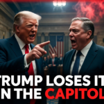 Donald Trump angrily pointing and shouting at Senator Bill Cassidy during a heated confrontation inside the US Capitol.