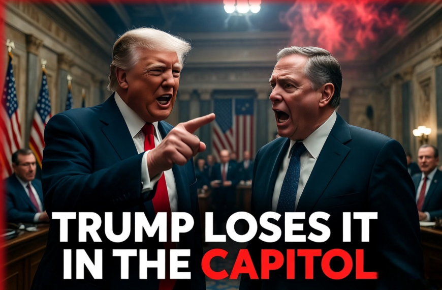 Donald Trump angrily pointing and shouting at Senator Bill Cassidy during a heated confrontation inside the US Capitol.