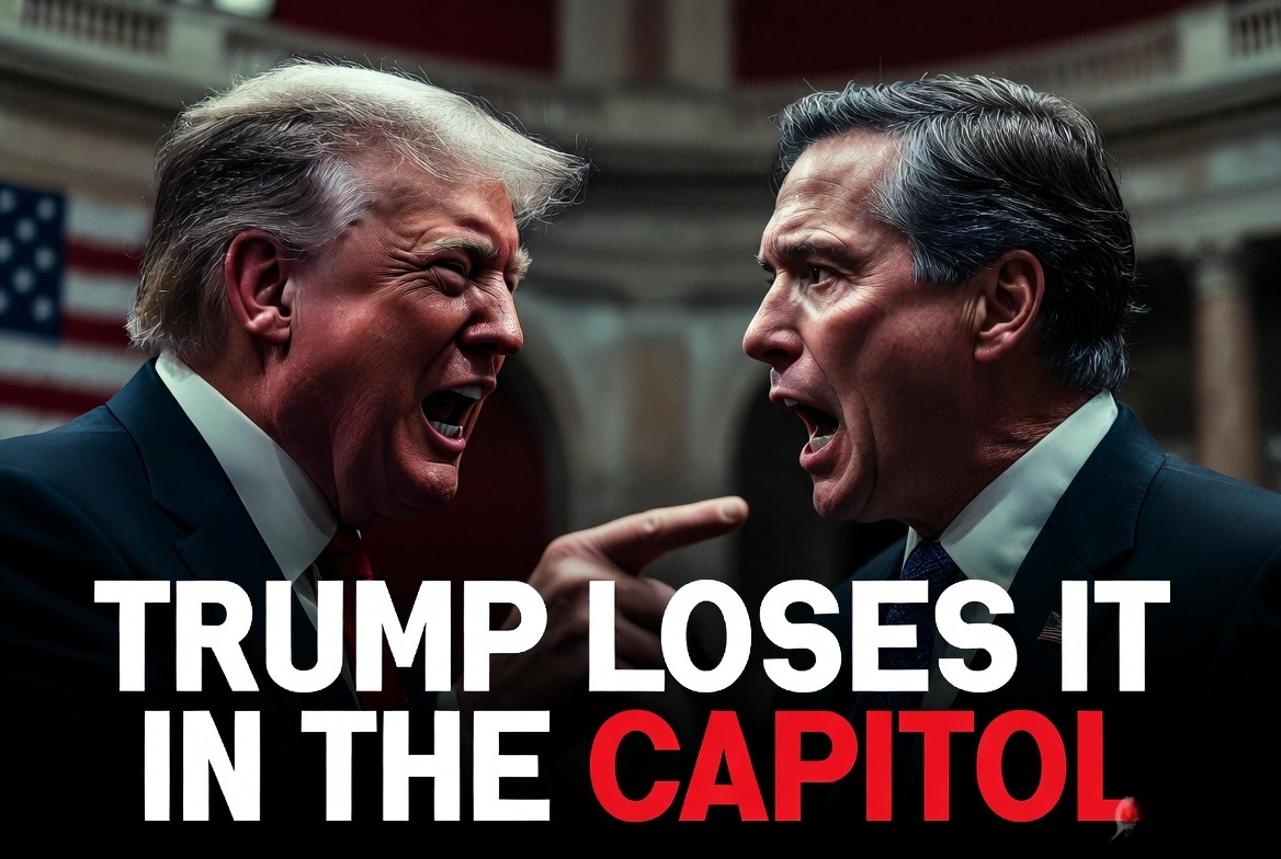 Close-up of Donald Trump and Senator Bill Cassidy shouting at each other face-to-face in a tense Capitol Hill showdown