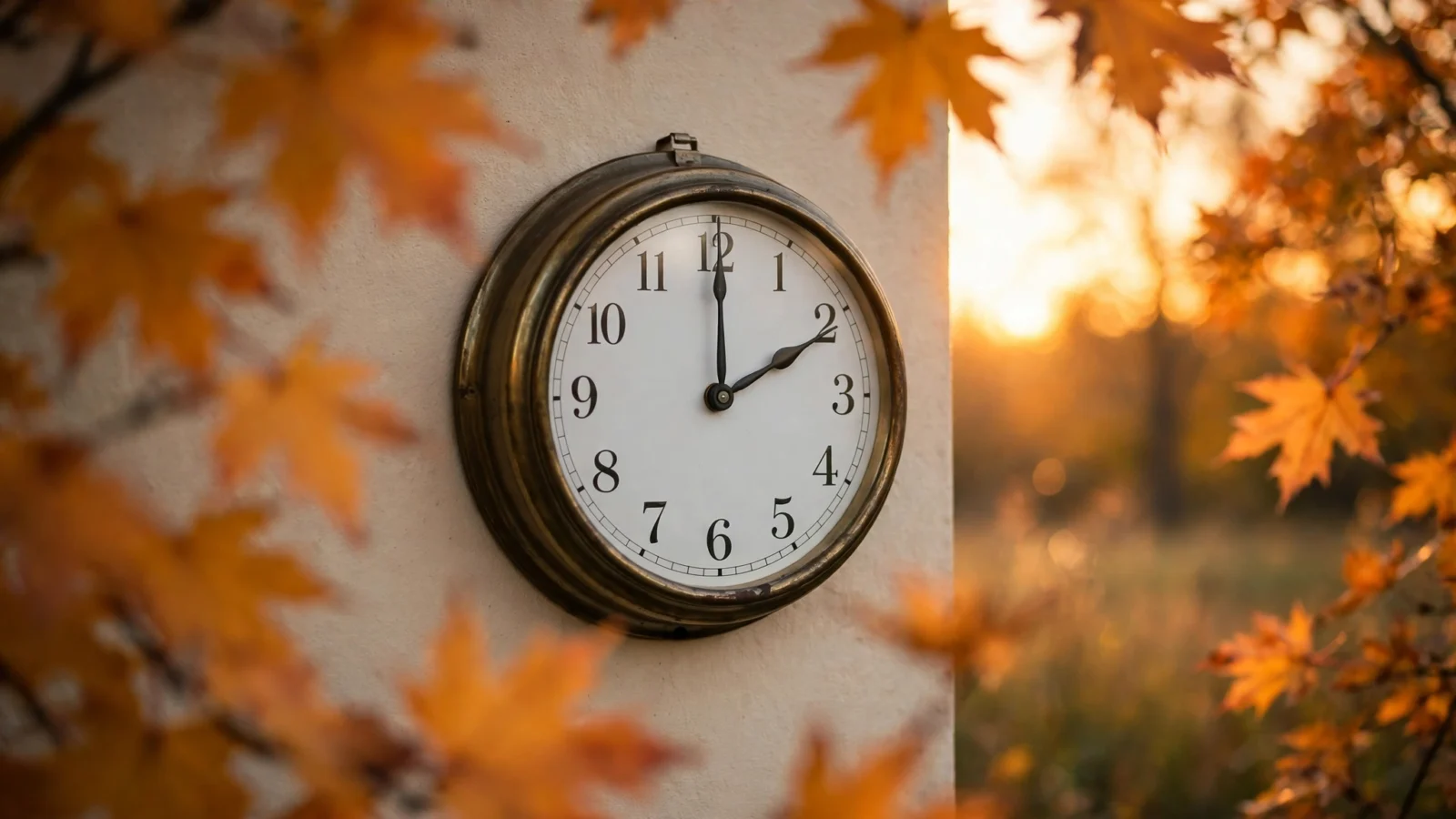 Wall clock in autumn — daylight saving time 2026 ends November 1 in the United States