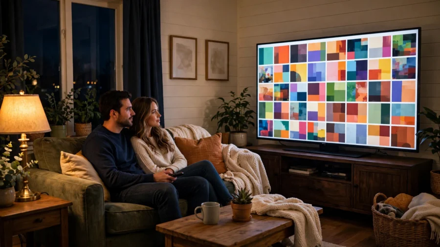 Family watching streaming TV at night — Netflix stock NFLX Q3 2026 earnings