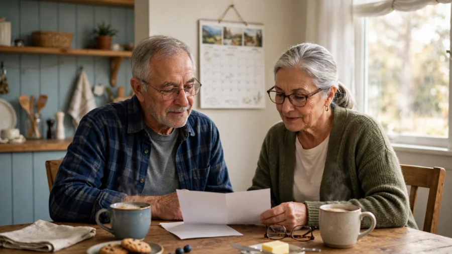 Senior couple checking a calendar and benefits letter — Social Security payment dates November 2026