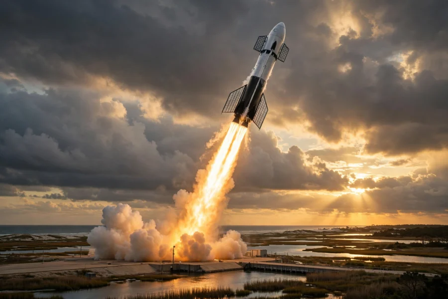 Rocket launch at golden hour — SpaceX stock SPCX Q3 2026 earnings